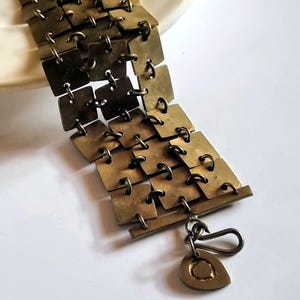Brutalist Brass Bracelet | Vintage Handcrafted Wide Link Jewelry | Artisan Metal Work