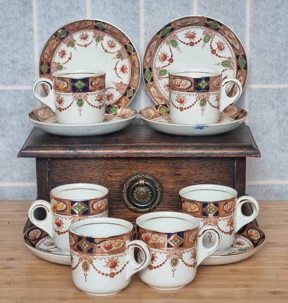 English Imari Tea Cup Saucer, 1930s Bone China, Decorative Pattern