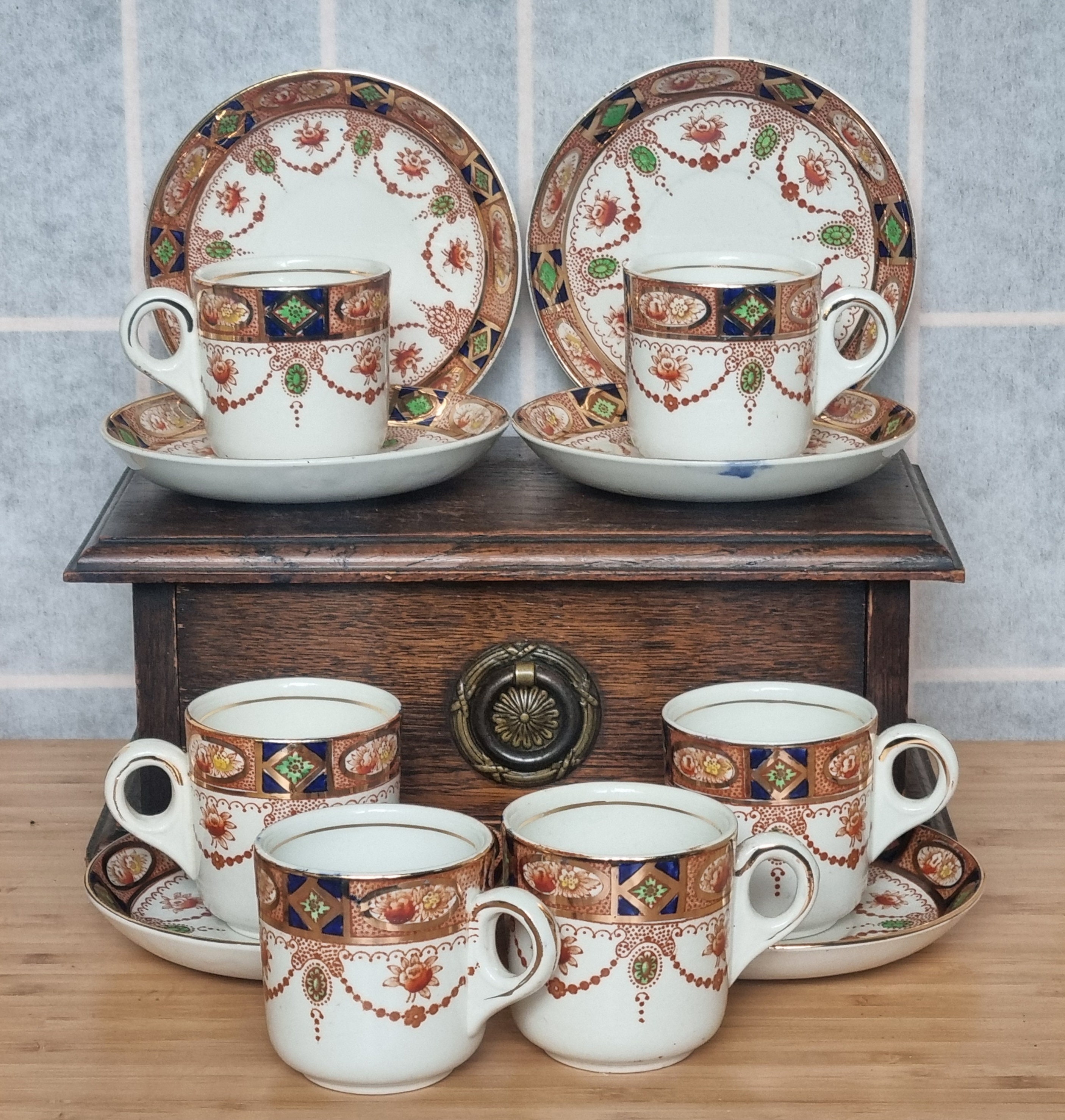 English Imari Tea Cup Saucer, 1930s Bone China, Decorative Pattern