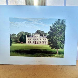 Stampa antica vittoriana di Wolseley Hall / Litografia di una casa padronale inglese / Casa di campagna dello Staffordshire / Oggetto da collezione del 1800