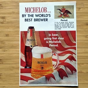 Michelob Beer 1960s Magazine Ad, Anheuser Busch St Louis, Frothy Mug and Bottle, Mid century Bar Decor, American Brewery Advertising