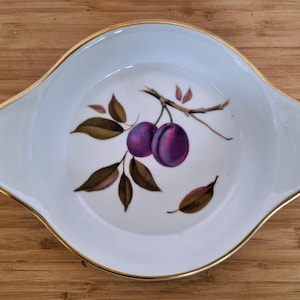 Fuente para servir Royal Worcester Evesham, vajilla de porcelana inglesa, con diseño de ciruelas, apta para horno y mesa, vajilla de mediados de siglo.
