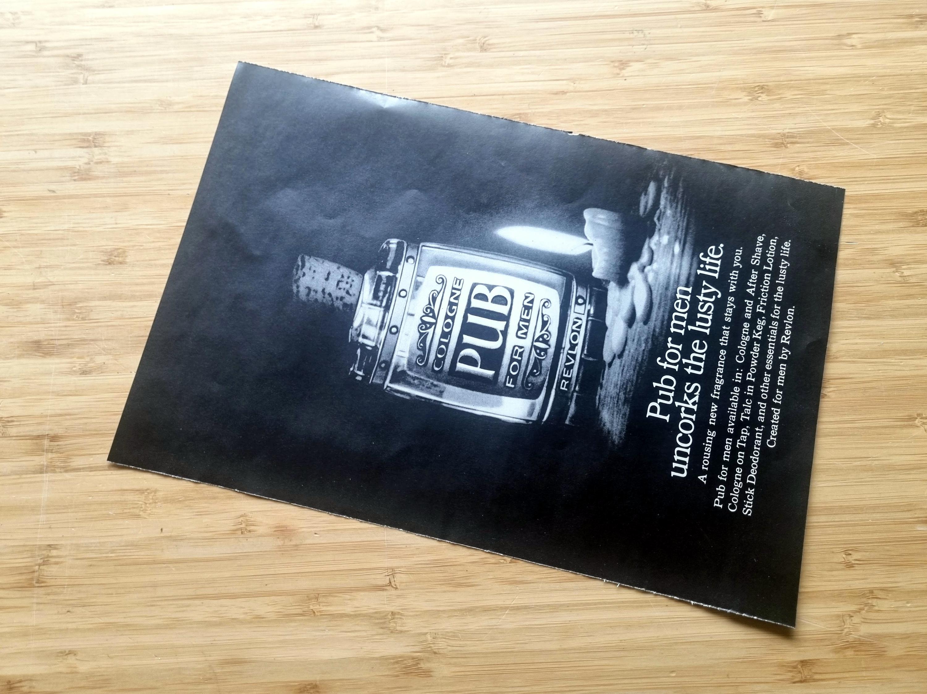 Revlon “pub for Men” Cologne Ad, Vintage Black-and-white Fragrance 