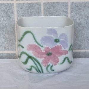 Ceramic Plant Pot Planter, Poole Pottery Floral Design Square Cachepot, Vintage English Garden Decor, Cottage Style Indoor Planter