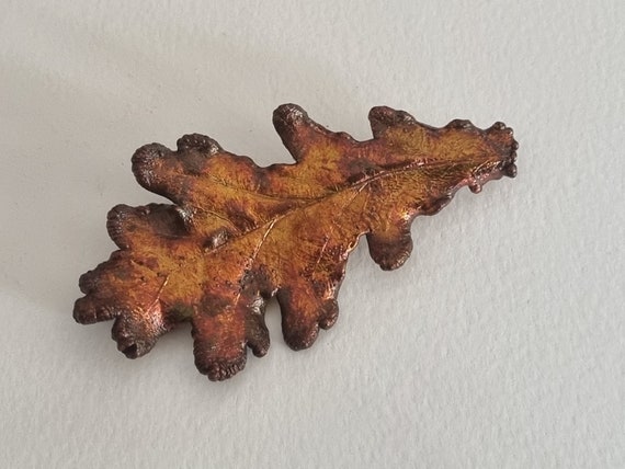 Leaf Brooch Oak Tree Bronzed Metal Iridescent Vin… - image 1