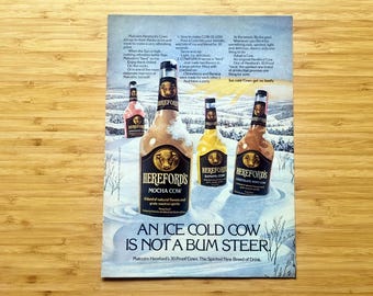 1970s Vintage Liqueur Advertisement, Alcohol Mocha/Banana/Chocolate Mint, Original Magazine Page, Hereford’s