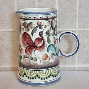 Portuguese Pottery Jug, Hand-Painted Folk Art, Large Ceramic Pitcher, Rustic farmhouse, Mediterranean decor, kitchen decor, made in portugal