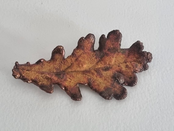 Leaf Brooch Oak Tree Bronzed Metal Iridescent Vin… - image 4