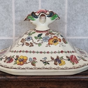 Mason&#39;s Nabob Deckel | Viktorianische Keramik Deckel für große Terrine | Antike englische Blumenkeramik | Sammler Servierplatte