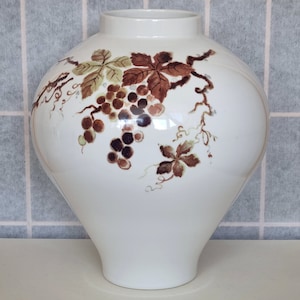 Very Large Vase Korean Haengnam Sa | Handpainted Grape Vine Porcelain | Large White Ceramic Statement Piece | Asian Art Pottery Collection