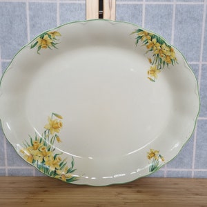Vintage Cream Petal Platter Grindley England | Large Serving Dish Yellow Daffodils | Scalloped Edge China 13&quot;x16&quot; | Spring Floral Tableware