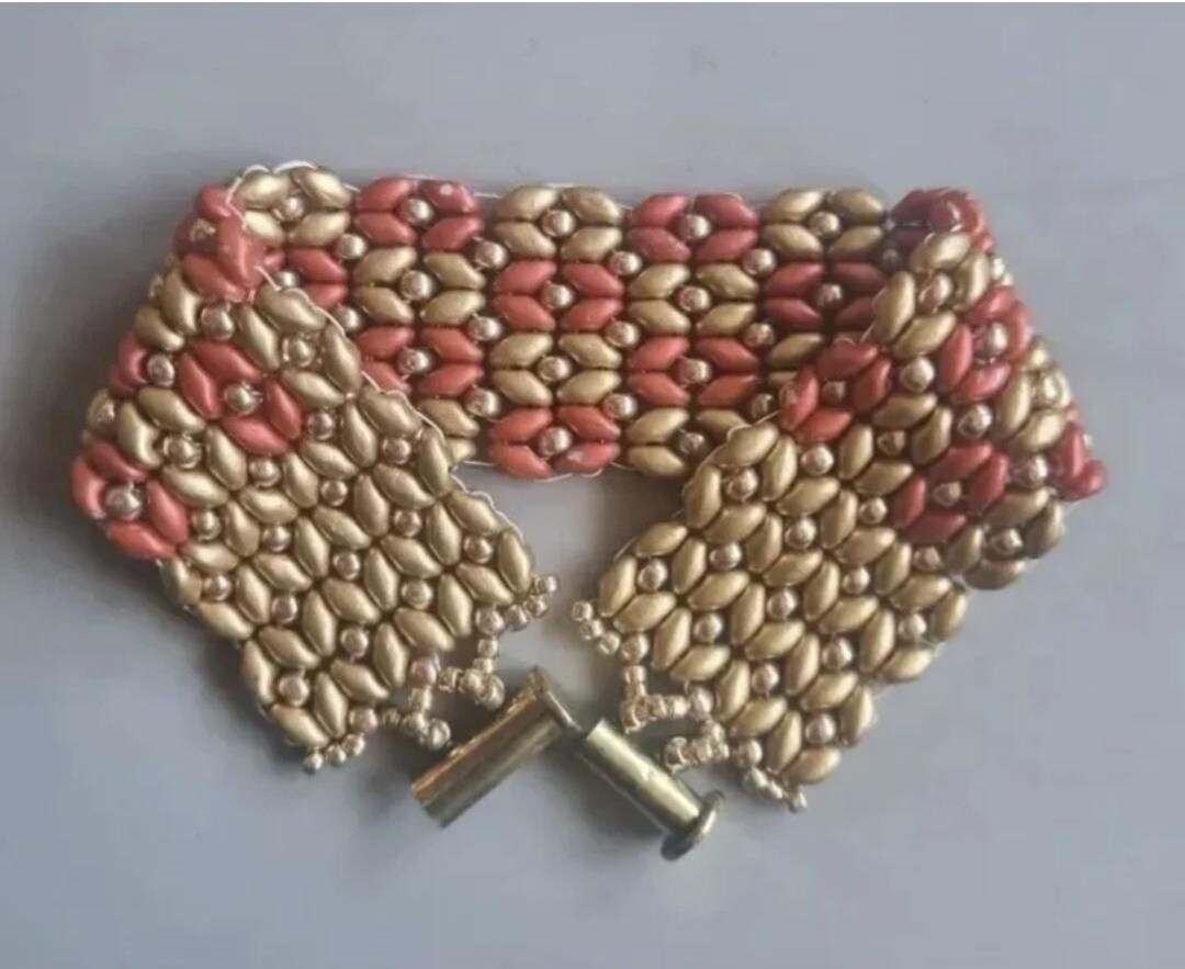 Woven Mesh Bracelet | Vintage Red Gold Metal Beads | 6.5 Inch Wide Band ...