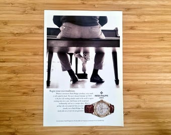 Original vintage Patek Philippe-annons från 1990-talet, "Begin Your Own Tradition", tidningsannons – 25x15 cm – Klassisk klockannons