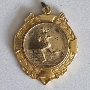 Vintage Running Medal | Gold Tone Sports Award | Athletic Achievement Pendant | Track Field Trophy Medallion | Decorative Frame