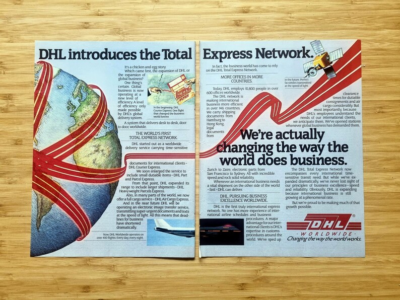 DHL Express Network Double-page Magazine Ad, 1980s Logistics, Globe and ...