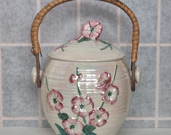 Maling Pottery Biscuit Barrely Lidded Jar Apple Blossom Lustreware English China