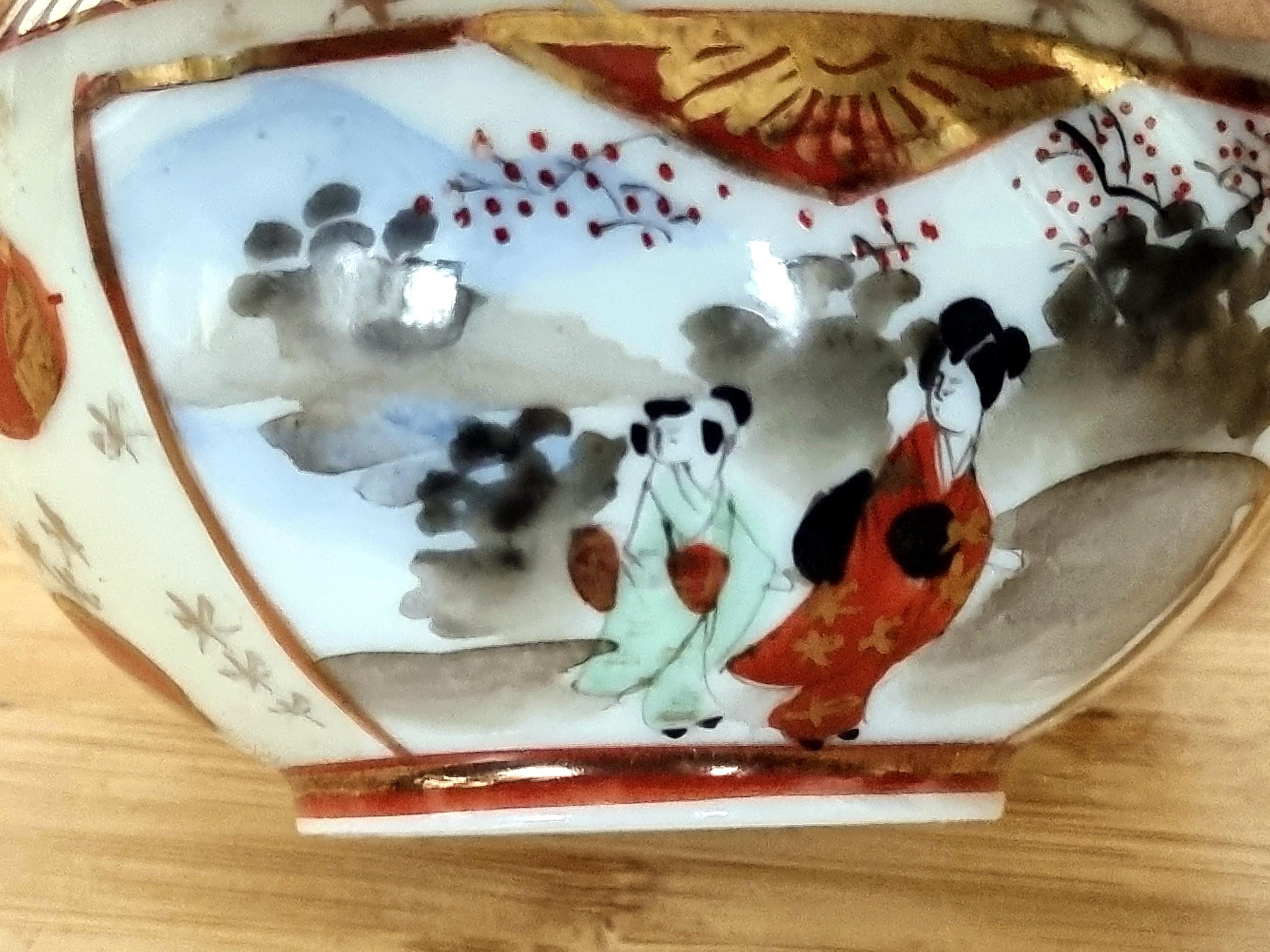 ヴィンテージ 日本製 ティーカップ 磁器 手描き 九谷焼 カップ 明治
