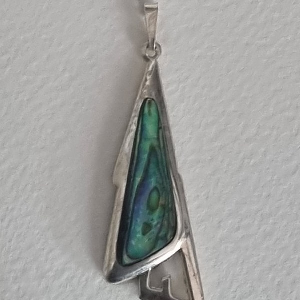 Abalone Silver Pendant Sterling Abstract Geometric Necklace Charm Jewellery