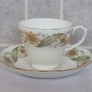 Duchess Greensleeves Teacup | 1970s English Bone China Cup Saucer Set | Yellow Green Floral Pattern | Vintage Staffordshire Tea Set
