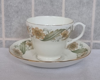 Duchess Greensleeves Teacup | 1970s English Bone China Cup Saucer Set | Yellow Green Floral Pattern | Vintage Staffordshire Tea Set