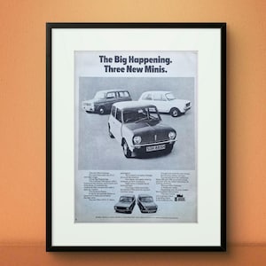 1970s Car Advert, Three Minis Original Print Page, 1970 Vintage Magazine Ad, Collectible Automotive Decor