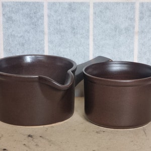 Dark Chocolate Ceramic Set | 1970s Brown Stoneware | Vintage Sauce Jug Bowl Duo | Retro English Serveware