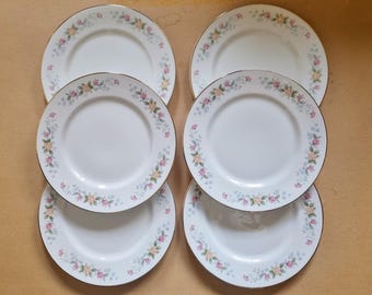 Vintage Floral Side Plates | Gold Rimmed Fine China | British English Crockery | Collectible Dessert Plates | Mayfair China Alpine 8.25"