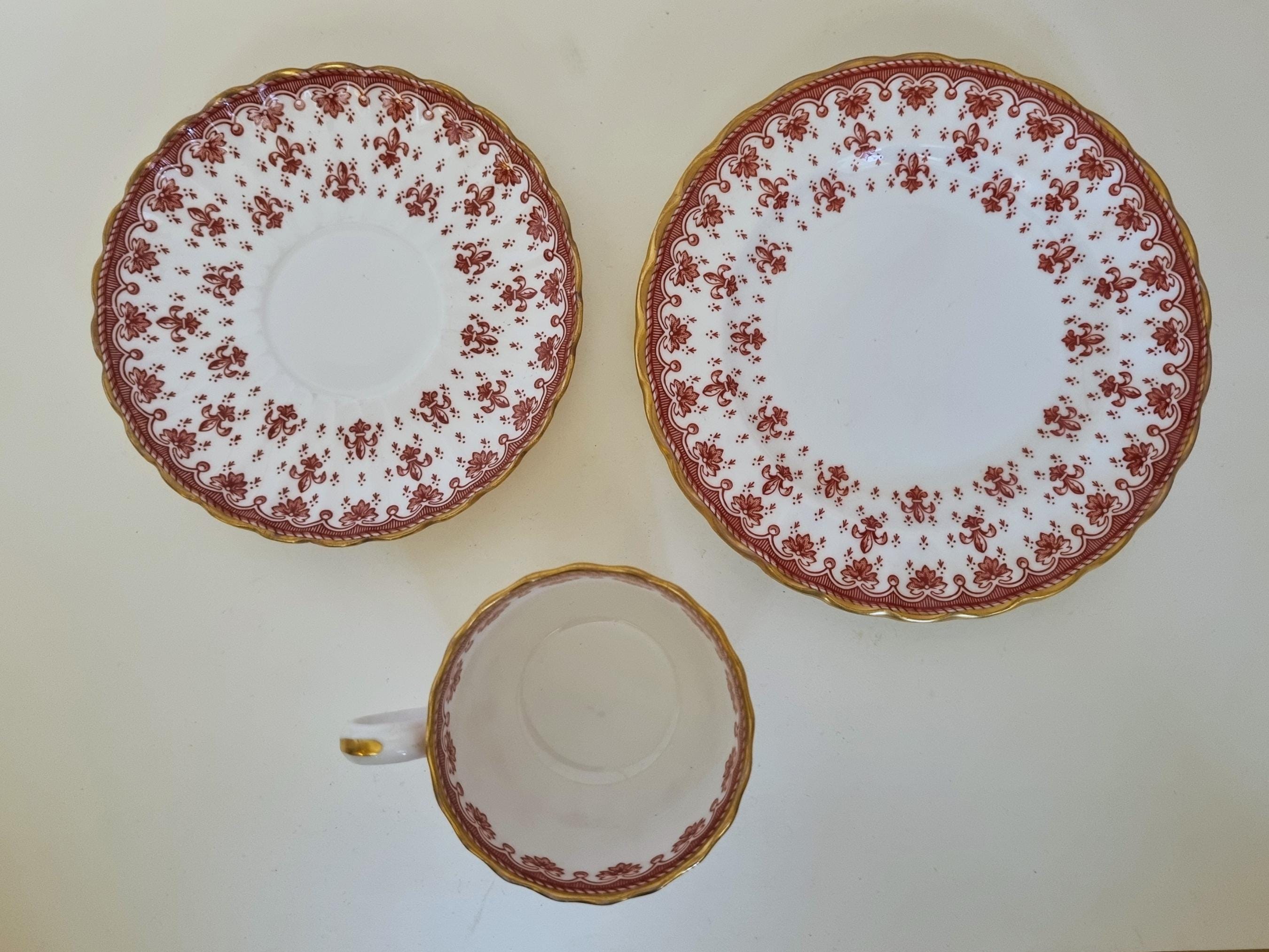 Spode Fleur De Lys Red Trio | Vintage Fine Bone China Tea Set