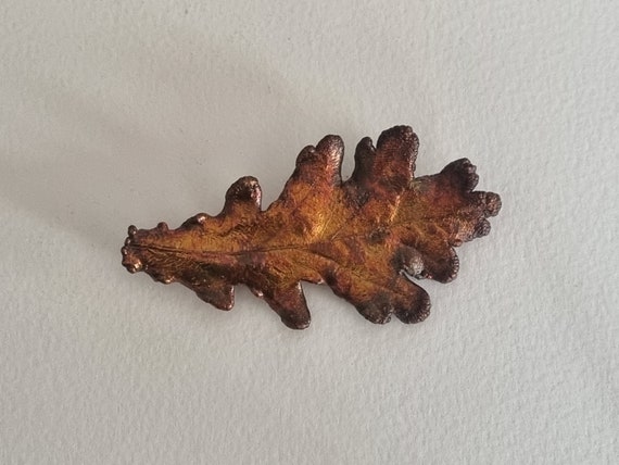 Leaf Brooch Oak Tree Bronzed Metal Iridescent Vin… - image 2