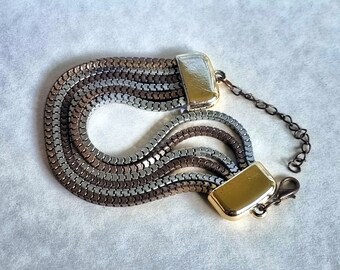 Multi Strand Chain Bracelet, Mixed Metal Link Design, Silver Gold Tone Finish, Vintage Style Jewelry