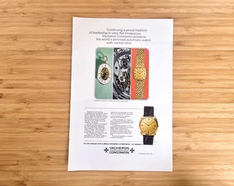 Anuncio de reloj Vacheron Constantin vintage de 1970: anuncio original de reloj de lujo suizo, lámina de relojería coleccionable