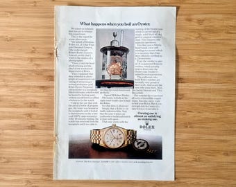 Vintage Watch Advertising Print, Rolex Oyster Advertisement, Mechanical Timepiece Magazine Page, Swiss Watch Collectible, 1970s Print Art