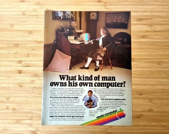 Vintage Computer Advertisement Print, Apple Personal Computer Magazine Ad, Early Home Computing Art, 1970s Technology Advertising