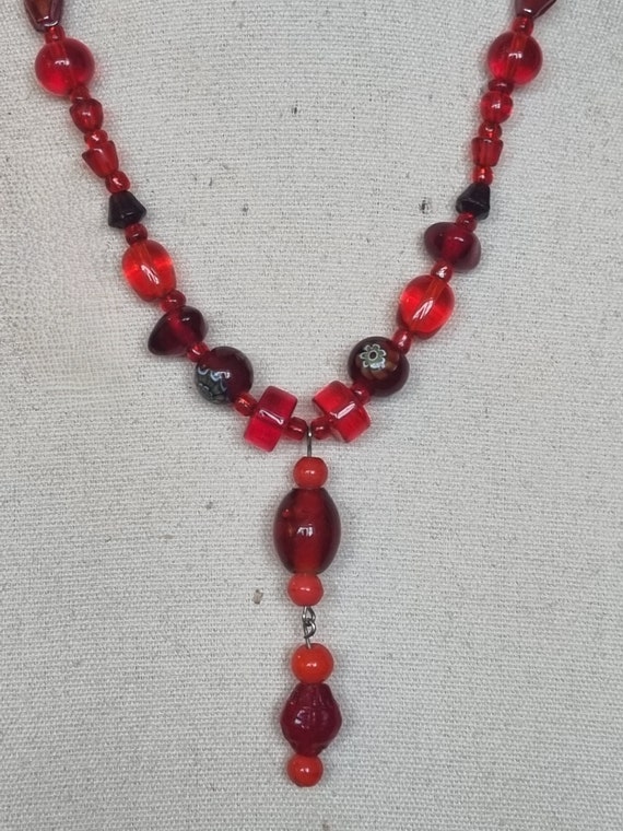 lariat necklace Red Glass Beaded Tassel Necklace,… - image 2