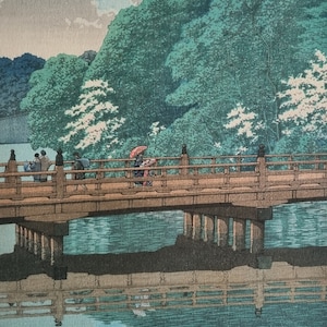 Wall Art Japan Print Hasui Kawase Benkei Bridge Akasaka Cherry Blossoms