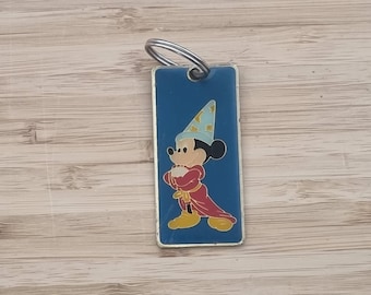 vintage mickey mouse keyring collectible, mickey mouse, made in taiwan, Disneyland Souvenir Fantasia Wizard Brass Key Chain