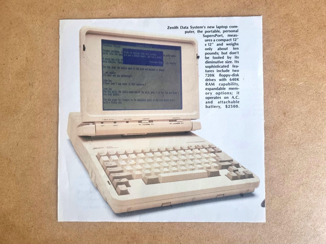 Zenith Data Systems Supersport Laptop Advertisement, 1980s Vintage