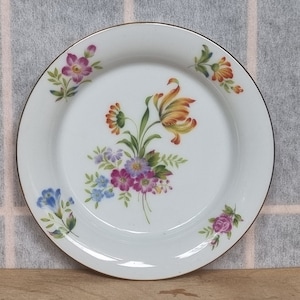 Vintage Floral China Plate | Orange Pink Blue Flowers | Small White Dish Cottage Style | 5.25 inch Decorative Plate Gift