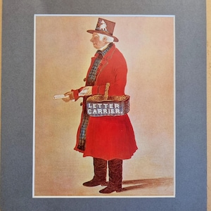 Stampa d'epoca di un postino / Arte della storia postale britannica del 1700 / Decorazione murale da collezione dell'ufficio postale storico di campagna