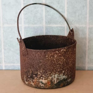 Rustic Metal Paint Bucket | Industrial Salvage | Heavily Weathered Tin | Vintage Container | 4.5"x6.5"