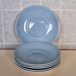 Blue Ceramic Saucers Set | Vintage TAMS England | Soft Sky Blue Tea Plates | Retro 6 Piece Tableware | Crazing Finish Collectors Item