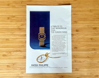 Jaren 70 Patek Philippe 4183\1 originele printadvertentie, origineel vintage reclamestuk 1975, woondecoratie horloge collectible, wonderbaarlijke menselijke hand