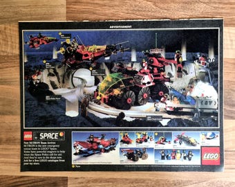 Anuncio retro vintage, LEGO Space M:Tron Cosmicopter Star Cruiser Micro Bike 1990, recorte de revista, decoración de sala de juegos coleccionable