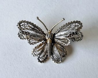 Silver Filigree Butterfly Brooch, Italian 800 Silver Jewelry  display picture 2