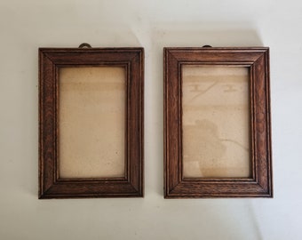 Marco de fotos de madera antigua, par de fotos, juego de 2 piezas, ganchos originales de latón