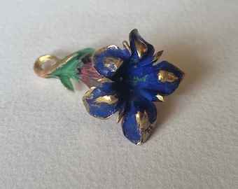 Vintage Gentian Blue Flower Brooch - Early German Carved Bone Jewelry