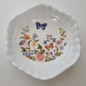 Aynsley Cottage Garden | English Bone China Bowl | Floral Butterfly Pattern | Vintage Trinket Dish | Small Jewelry Holder