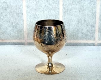 Vintage Silver Plated Goblet, 1950s English Floral Etched Mini Chalice Cup Decor