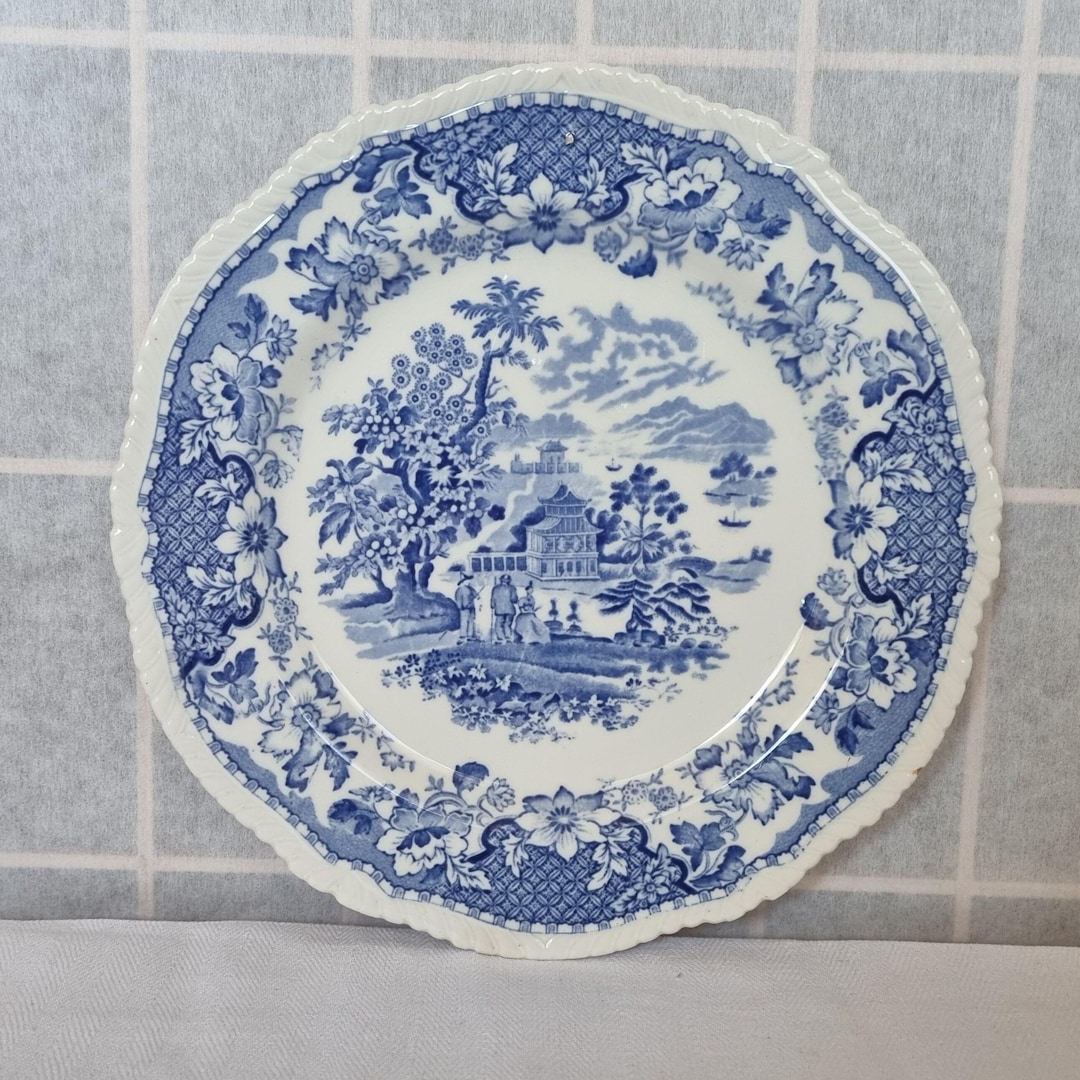 Blue White China Plate | Woods Burslem Seaforth | Vintage Pottery