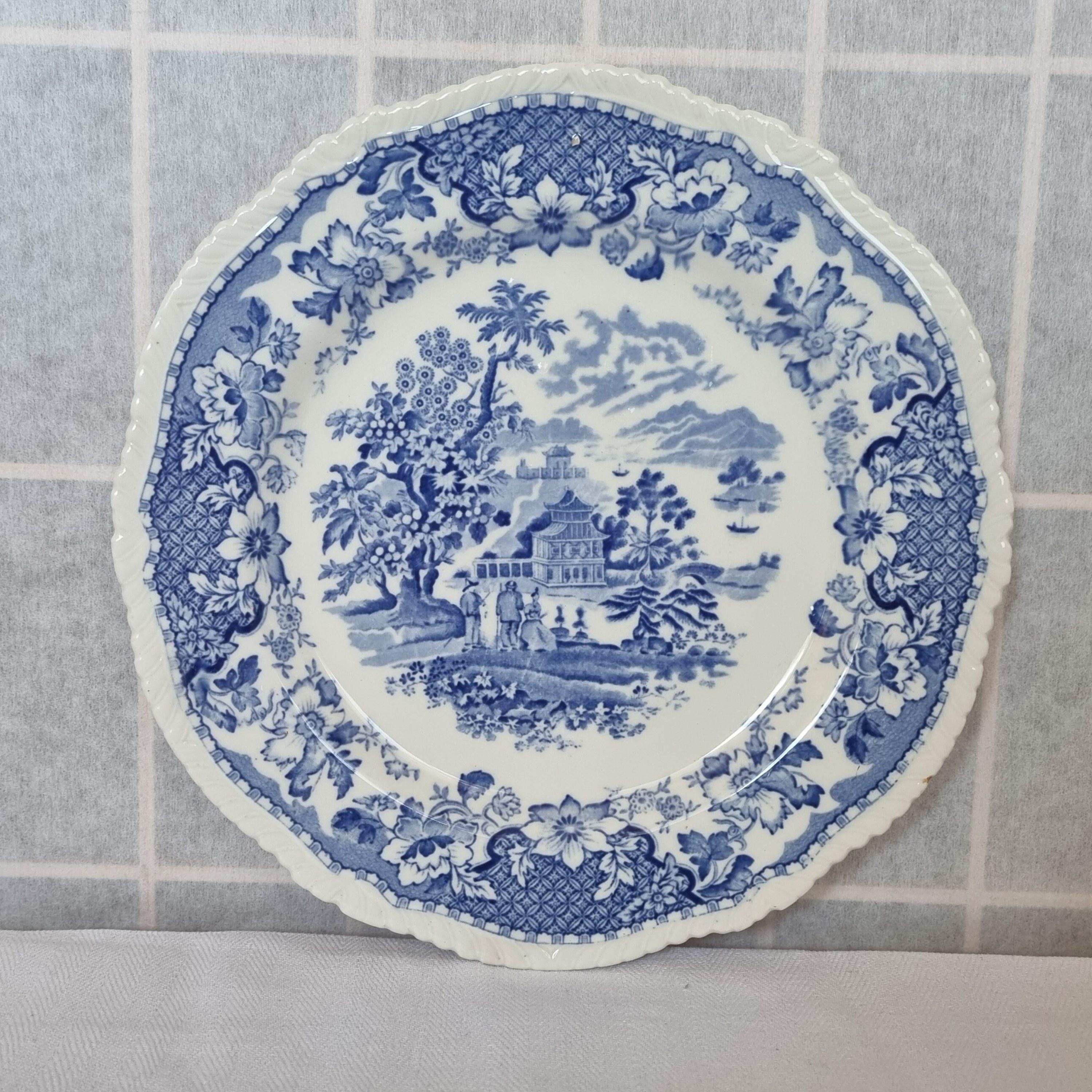 Blue White China Plate | Woods Burslem Seaforth | Vintage Pottery